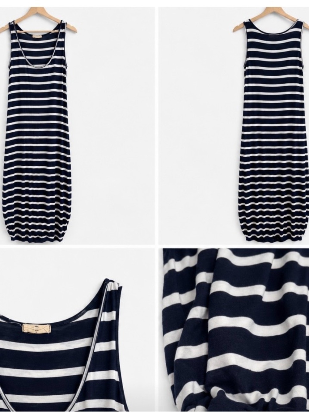 Sleeveless Navy and White Striped Midi Dress